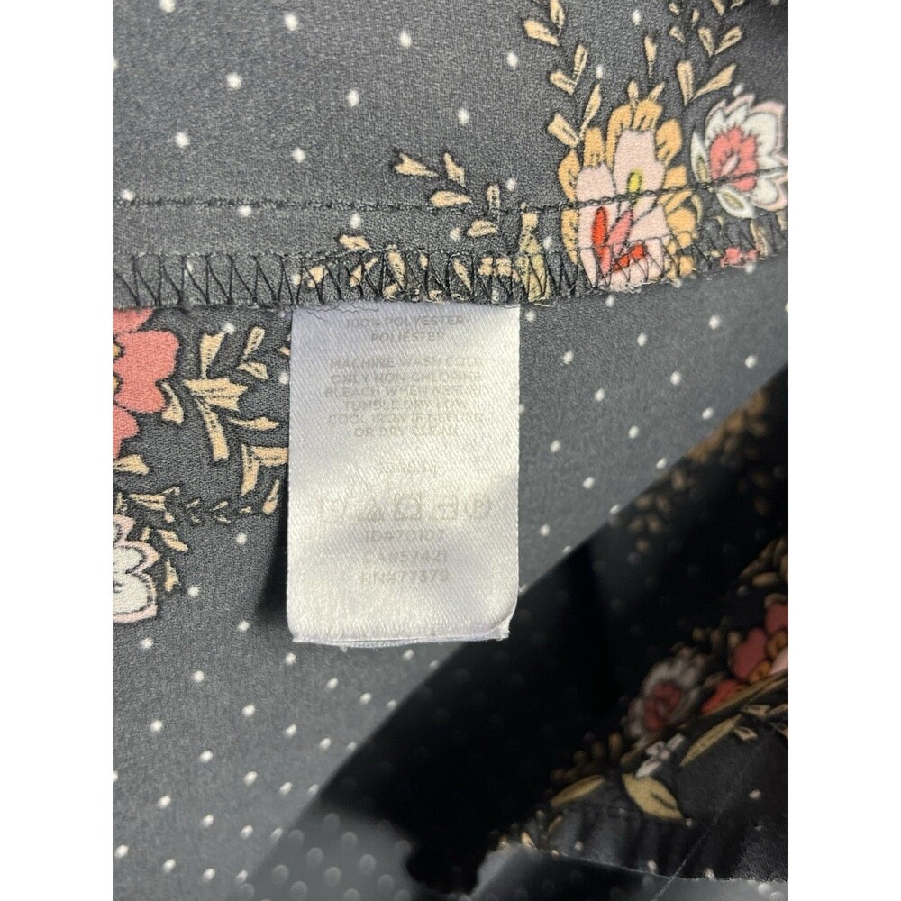 LOFT Women Button Up Blouse XL Gray Floral Polka Dot V-Neck Long Sleeve Boho Top - Picture 4 of 8